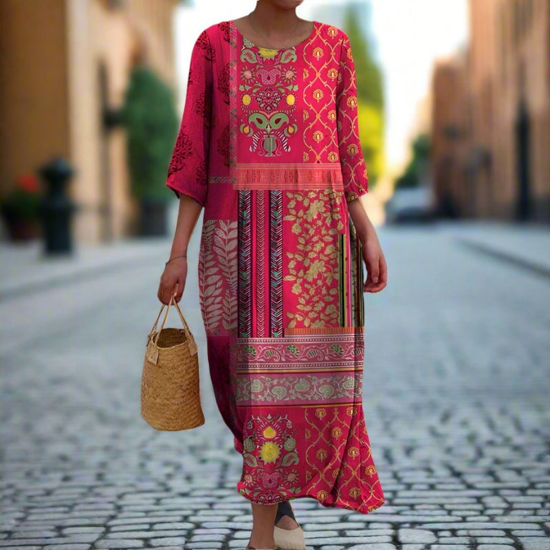 Robe Longue Florale Élégante Manches Longues - PanierRoyale