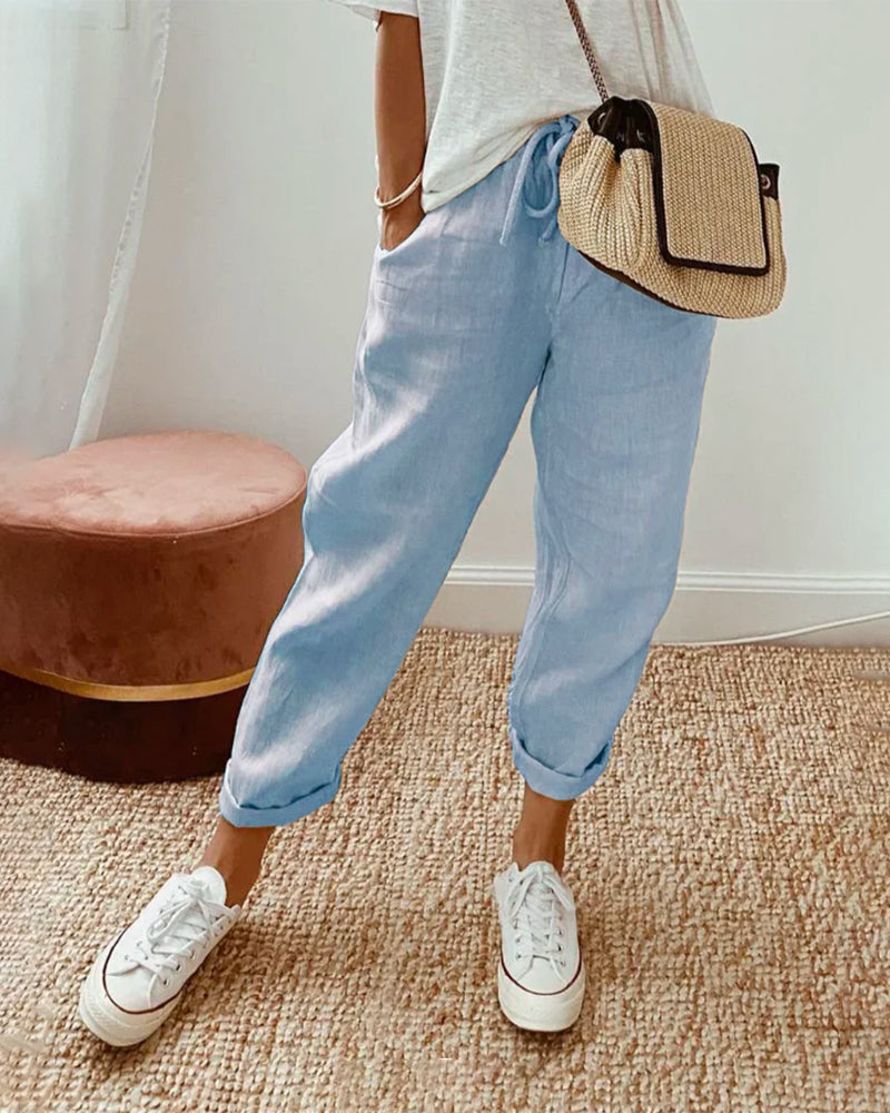 Pantalon Lin Coton Décontracté pour Femme