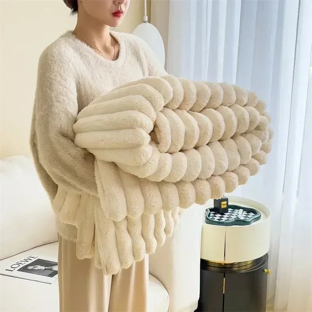 Plaid Doux et Confortable en Peluche Beige pour Maison