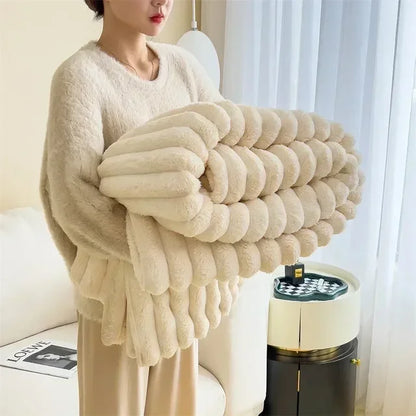 Plaid Doux et Confortable en Peluche Beige pour Maison