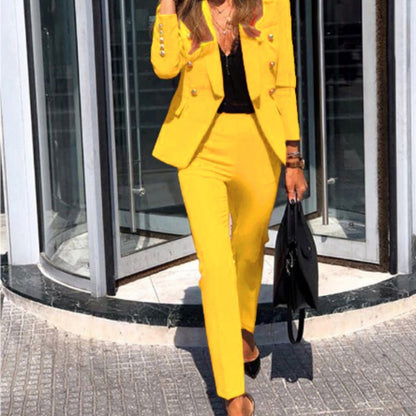 Costume Femme Élégant Tailleur Long avec Pantalon Slim
