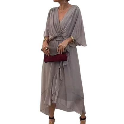 Robe Femme Élégante Manches Longues Col V