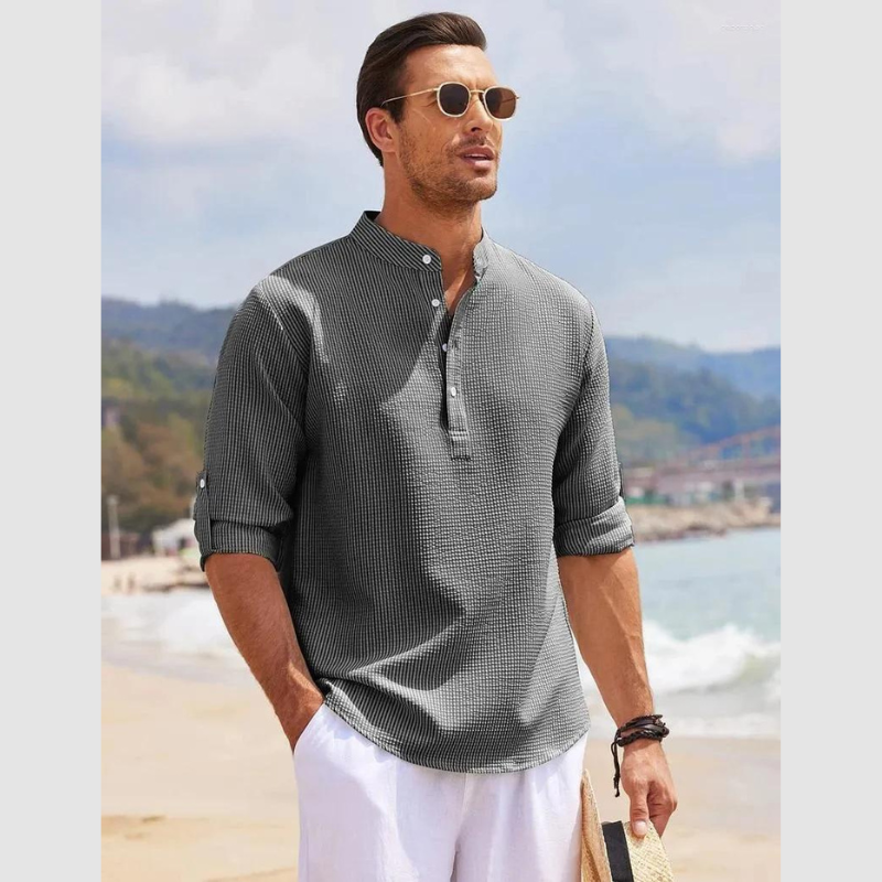 Chemise Homme Classique à Manches Longues avec Col Italien - PanierRoyale