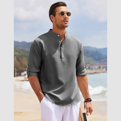 Chemise Homme Classique à Manches Longues avec Col Italien - PanierRoyale