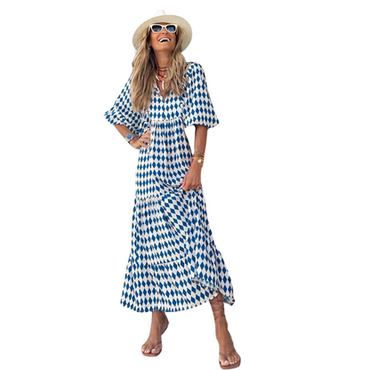 Robe Été Longue à Manches Courtes imprimé Floral