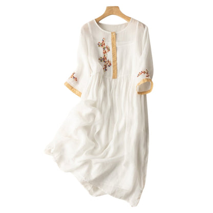 Robe Femme Élégante Manches Longues Col Rond en Soie