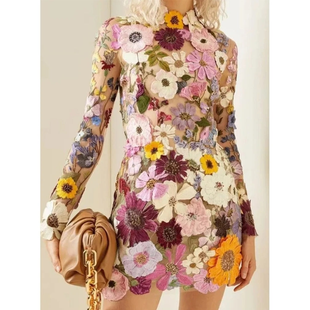 Robe Féminine Chic Col Montant Manches Longues