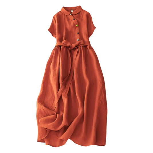 Robe Longue Chic avec Ceinture et Manches Courtes - PanierRoyale