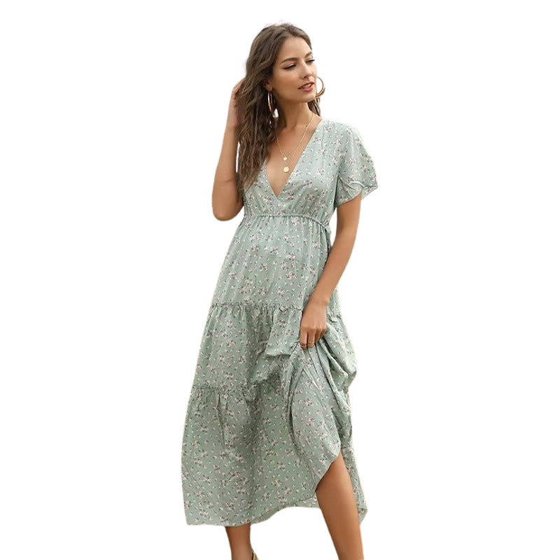 Robe Été Longue Décolleté Profond en Dentelle