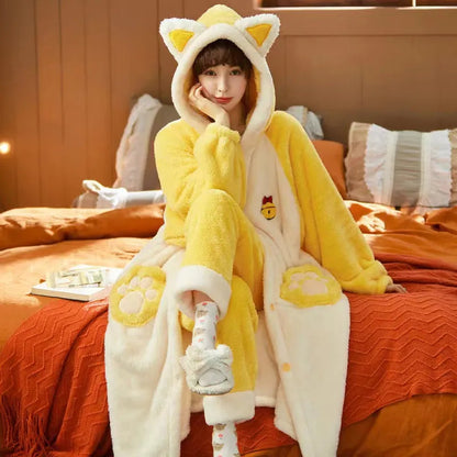 Pyjama Femme Hiver Doux et Confortable avec Capuche