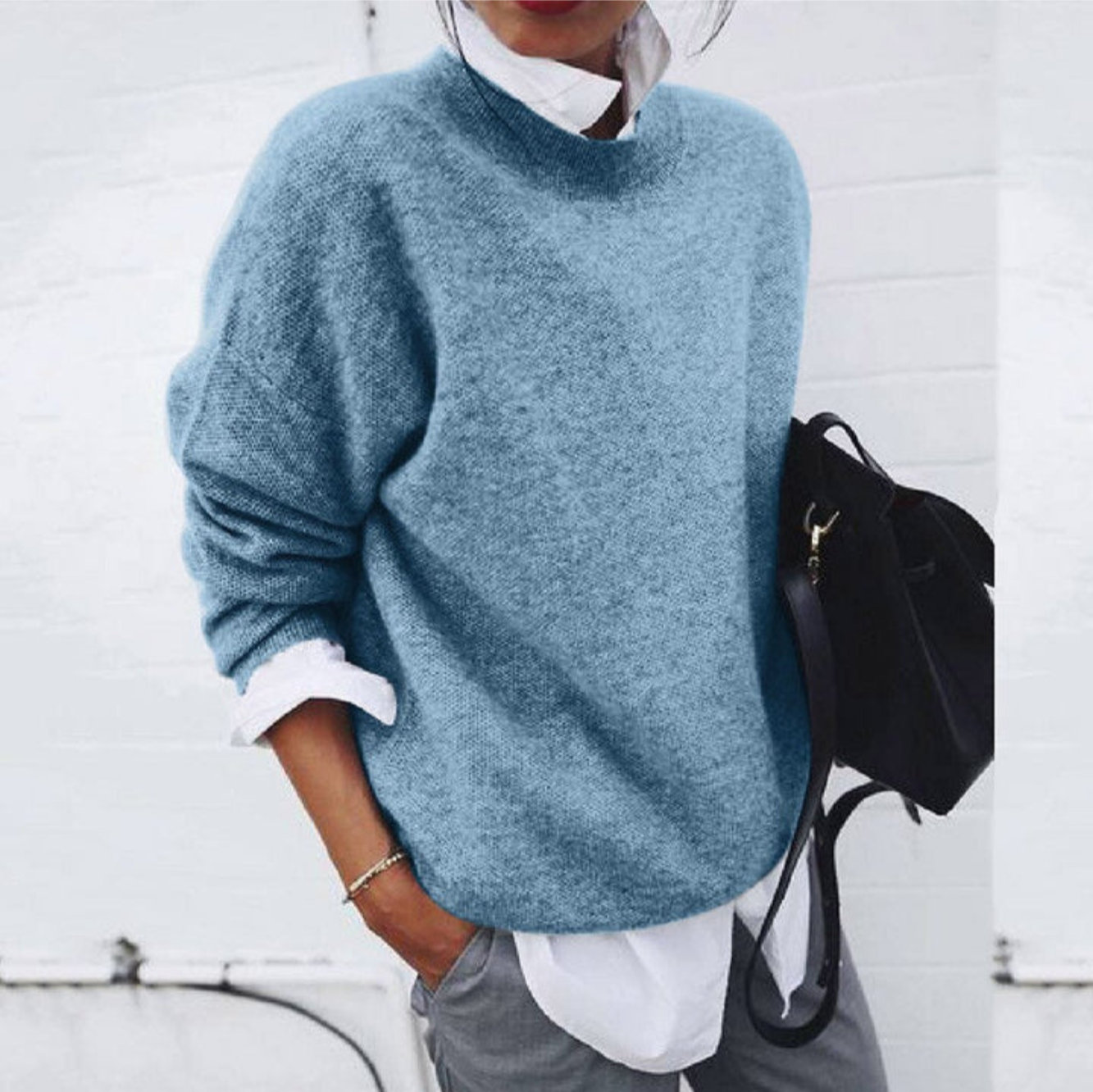 Pull Femme Hiver Chaud Col Rond Mocha