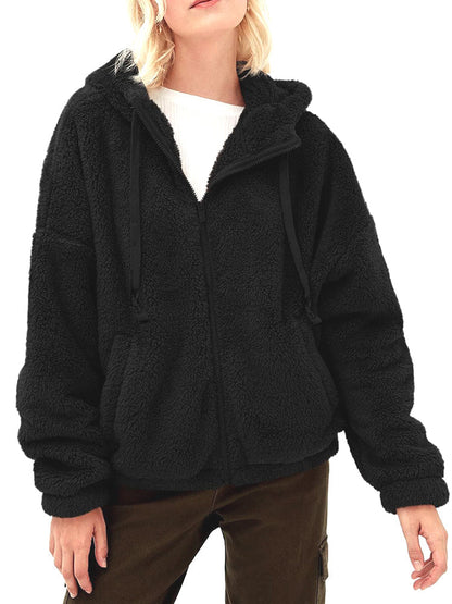 Blouson Féminin Capuche Polaire Brun Hiver