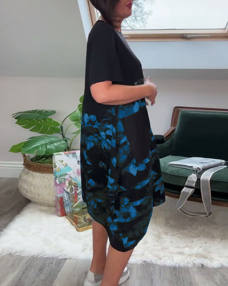 Robe Femme Patchwork Floral Coupe Droite Décontractée