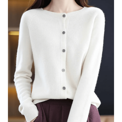 Cardigan En Cachemire À Boutons Et Manches Longues Pour Femme | Col Rond
