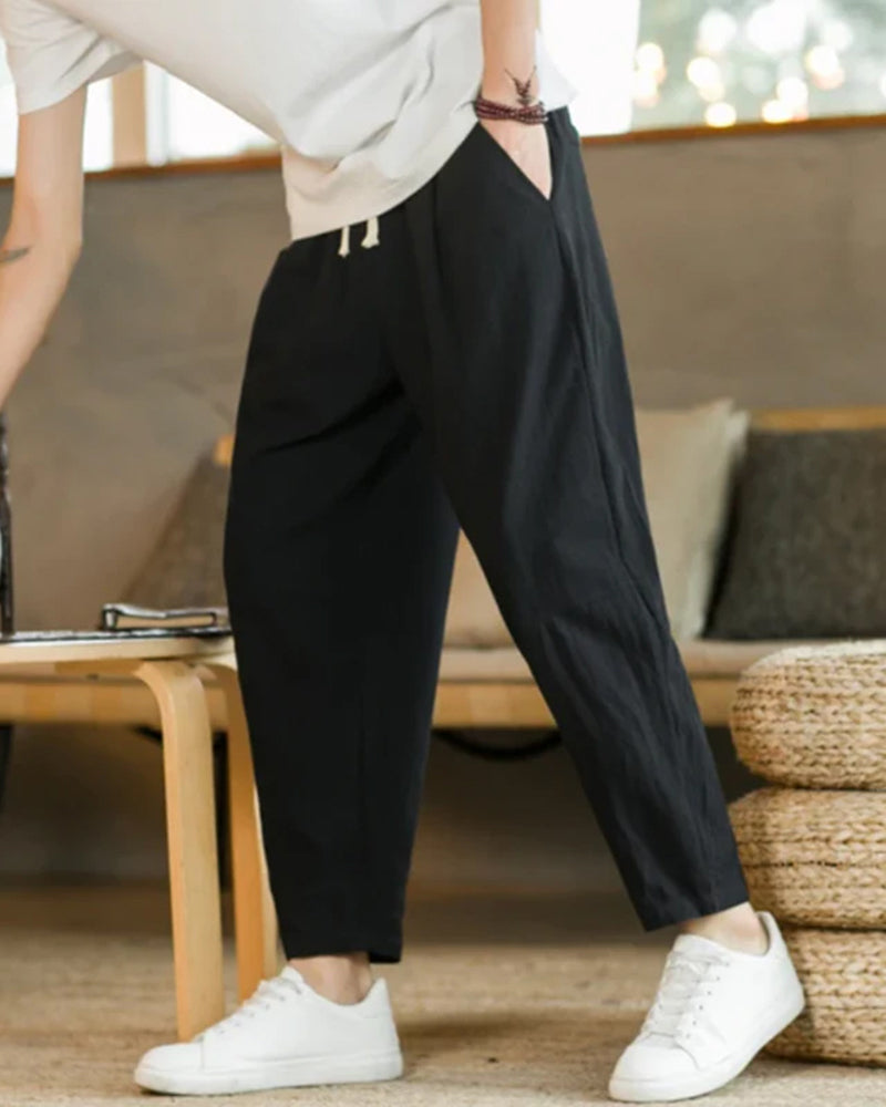 Short Décontracté Plissé avec Cordons pour Homme