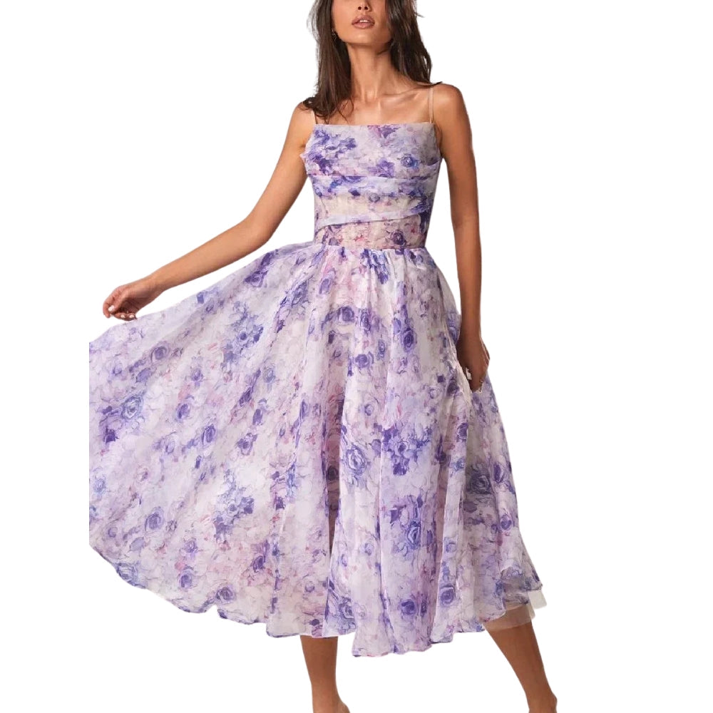 Robe Été Legère à Fleurs avec Bretelles Délicates