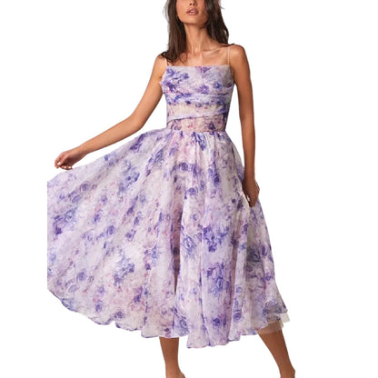 Robe Été Legère à Fleurs avec Bretelles Délicates