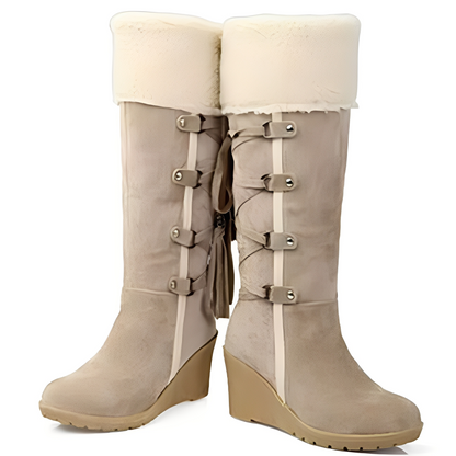 Bottes Hauts Talons en Daim Chaudes et Élégantes pour Femme