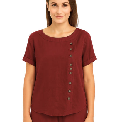 Blouse Femme Élégante Manches Courtes Boutons Avant