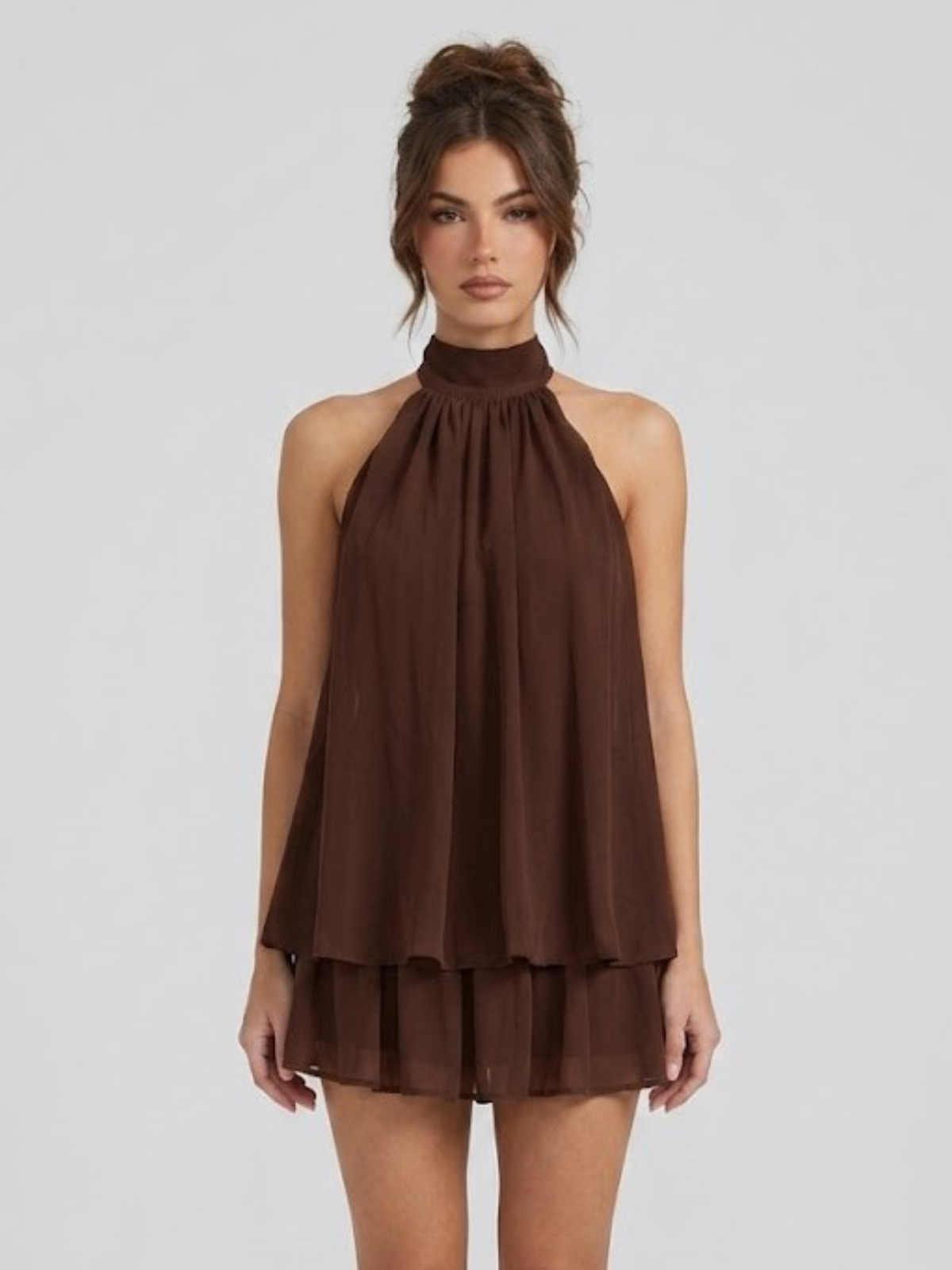 Robe Courte Femme Dos Nu Col Halter Volantée