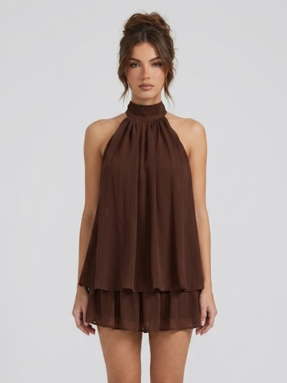 Robe Courte Femme Dos Nu Col Halter Volantée