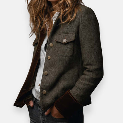 Veste Femme Tweed Bordure Velours Coupe Élégante Mi-saison