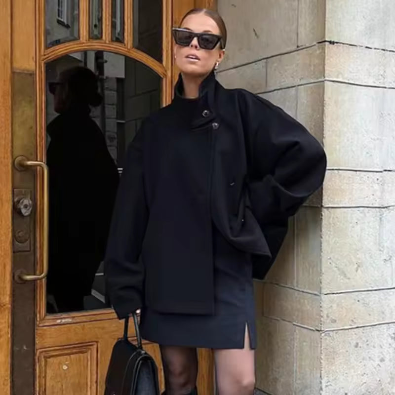 Manteau Femme Court Élégant à Fermeture Éclair Double