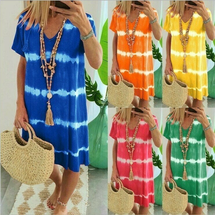 Robe T-shirt Femme Coton Col en V Manches Courtes