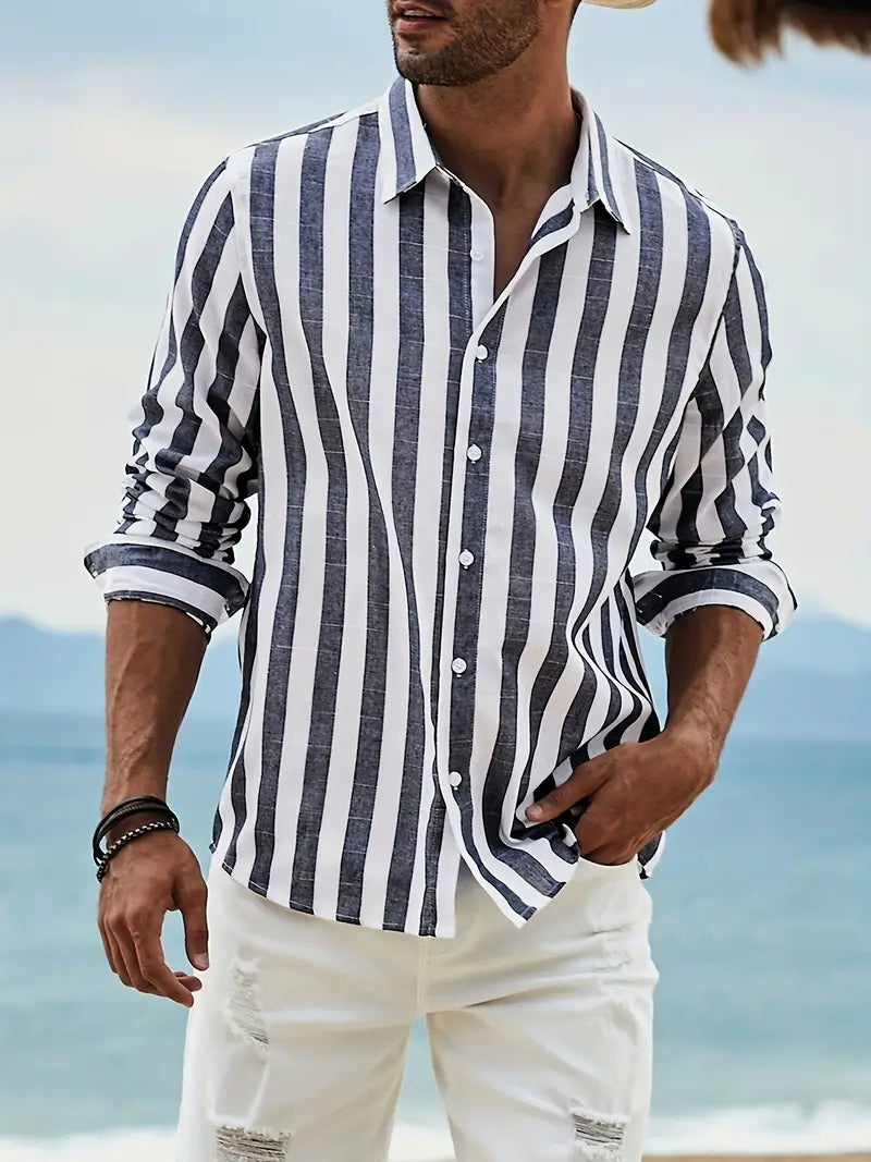 Chemise Coton Rayée à Manches Longues Homme - BerlinGlamour
