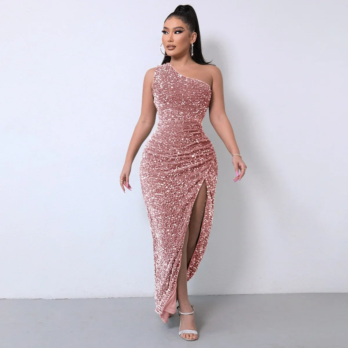Robe Cocktail Asymétrique avec Fente Haut de Jambes