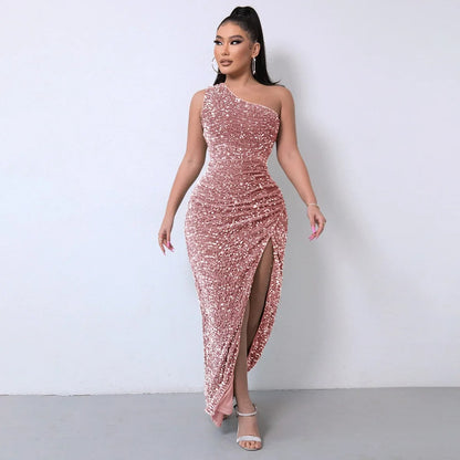 Robe Cocktail Asymétrique avec Fente Haut de Jambes