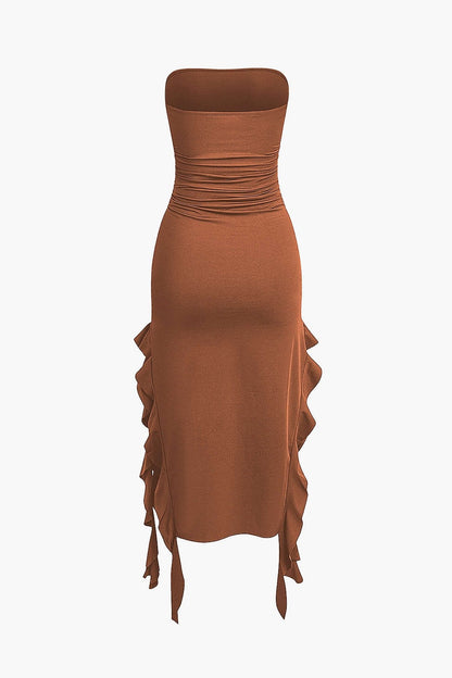 Robe Maxi Élégante avec Volants Féminins