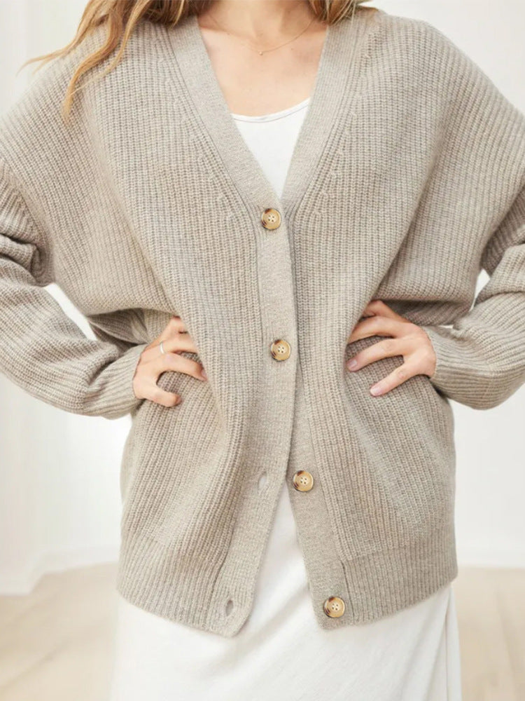Cardigan Femme Hiver Long Manches Oversized Boutonné
