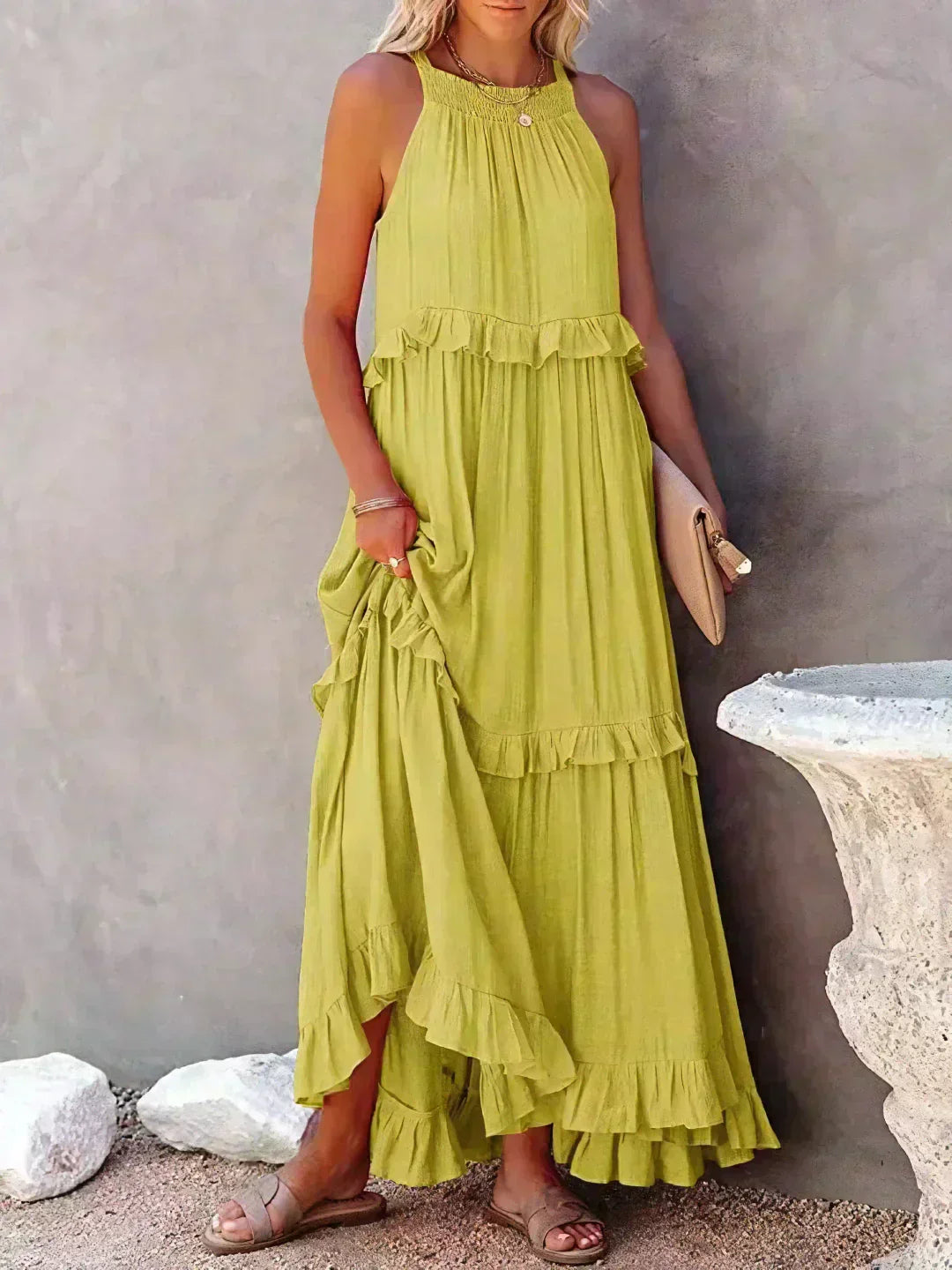 Robe Été Legère sans Manches avec Volants Femmes