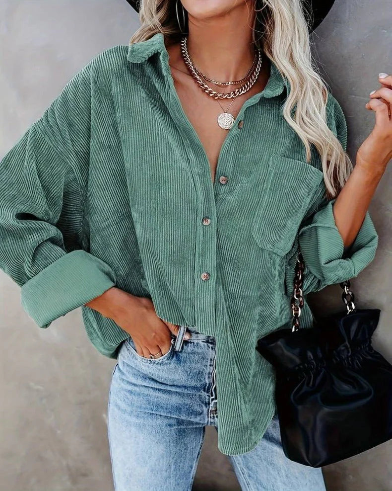 Chemise Féminine Élégante en Velours Doux avec Poche Devant - PanierRoyale
