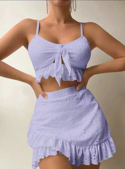 Maillot de Bain Féminin 3 Pièces Dentelle et Haut de Bain Élégant