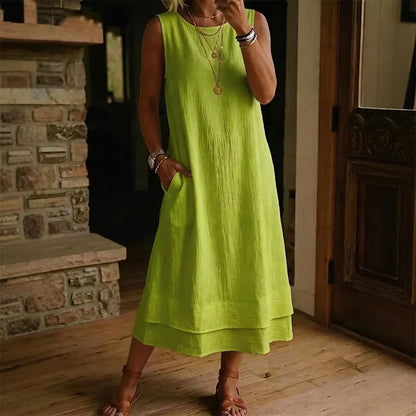 Robe midi Femme Sans Manches Volants Coupe Aline