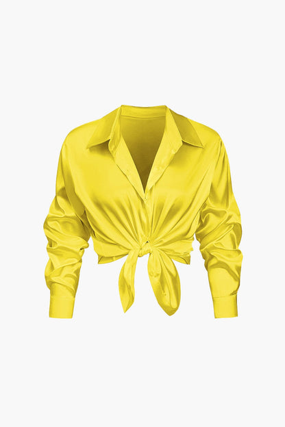Blouse Élégante en Soie Satinée Longue Manche