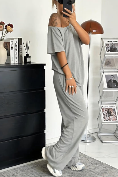 Ensemble Femme Coton Décontracté Épaules Nues Pantalon Large
