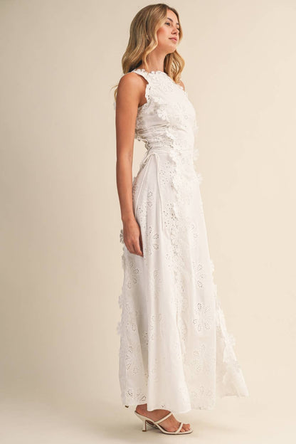 Robe maxi Femme Broderie Fleurie Dentelle Coupe Fluide