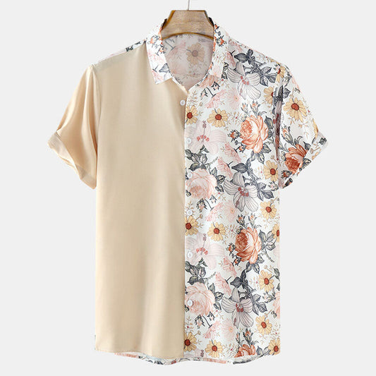 Chemise Homme Courte Manche imprimée Fleur de Printemps - BerlinGlamour