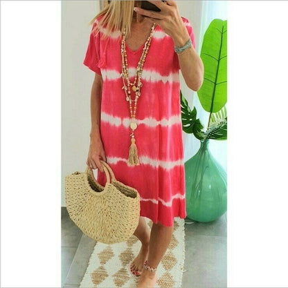 Robe T-shirt Femme Coton Col en V Manches Courtes