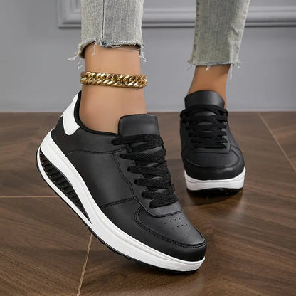 Baskets Femme Cuir Synthétique Semelle Compensée Lacets Minimalistes