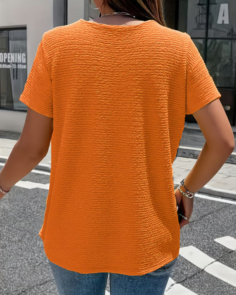 T-shirt Femme Col Rond Boutons Coupe Fluide Style Décontracté