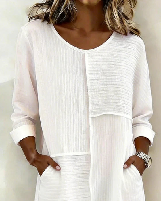 Robe Femme Coton Lin Texturée Coupe Fluide