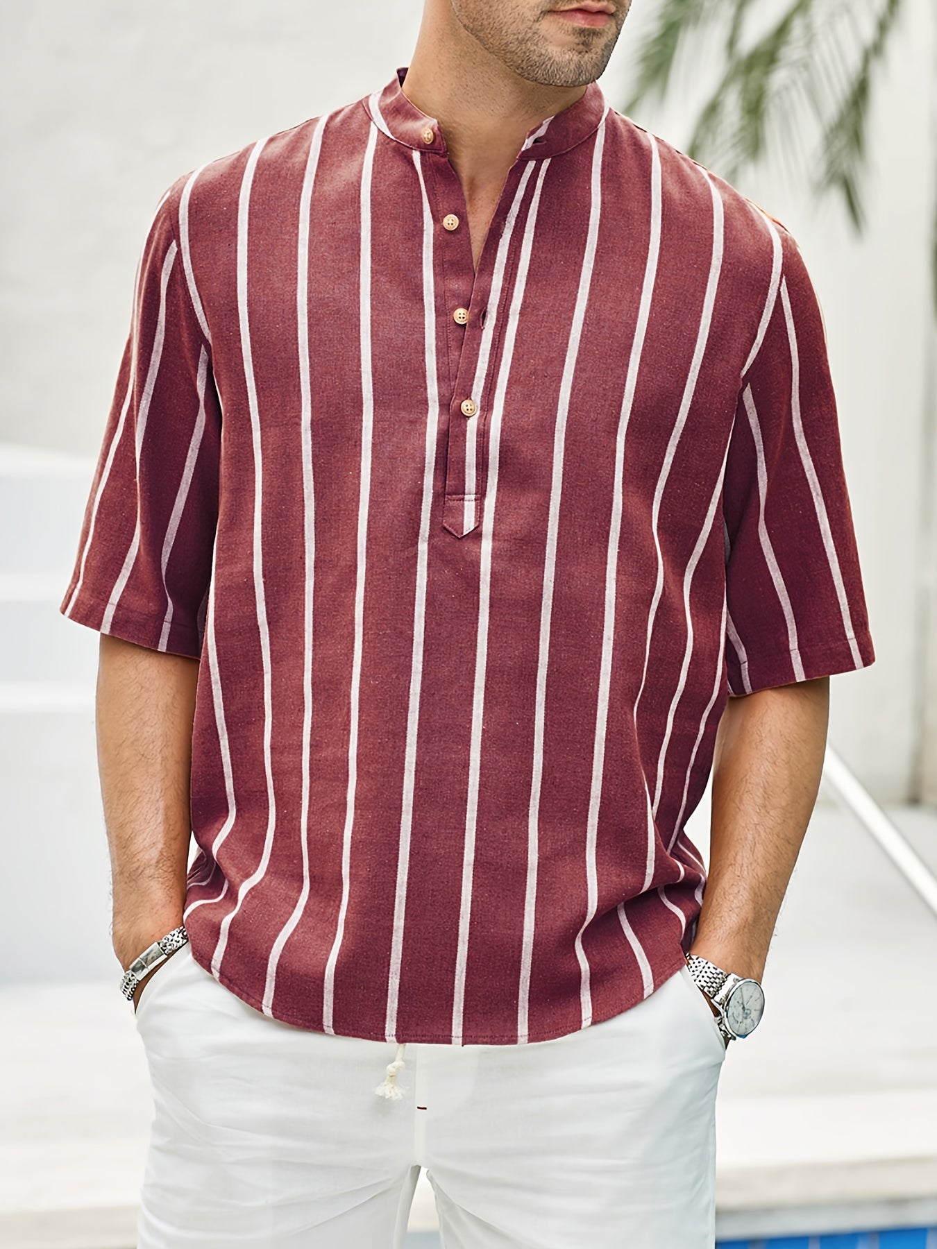 Chemise Coton Rayée Manches Courtes Homme