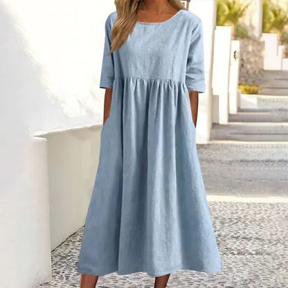 Robe Femmes Été Mi-Longue en Coton Léger