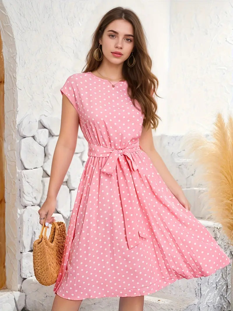 Robe Plissée Élégante pour Femme - Motif Pois Classique et Coupe Flatteuse - PanierRoyale