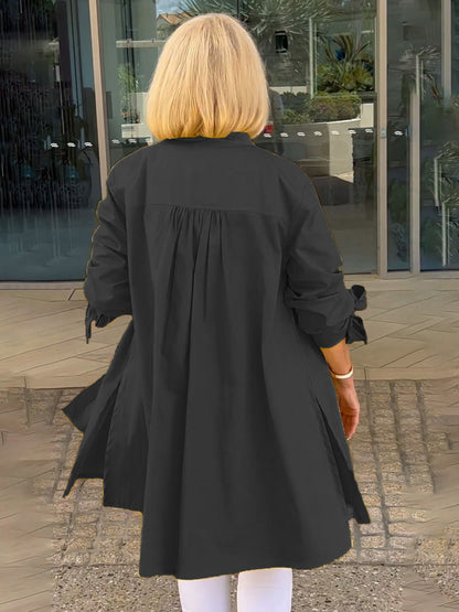 Veste Chemise Longue Femme Coton Boutonnée Coupe Droite