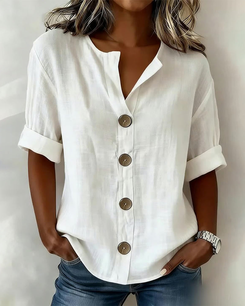 Blouse Femme Coton Manches Courtes Ample Boutonnée - PanierRoyale